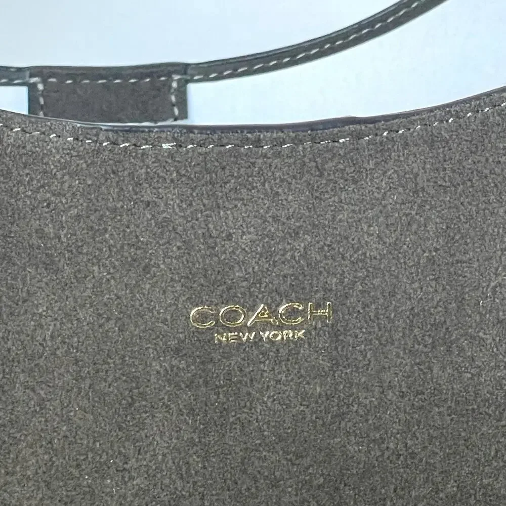 Coach Brooklyn 39 Shoulder Bag Olive Suede Leather Hobo Brass CW636